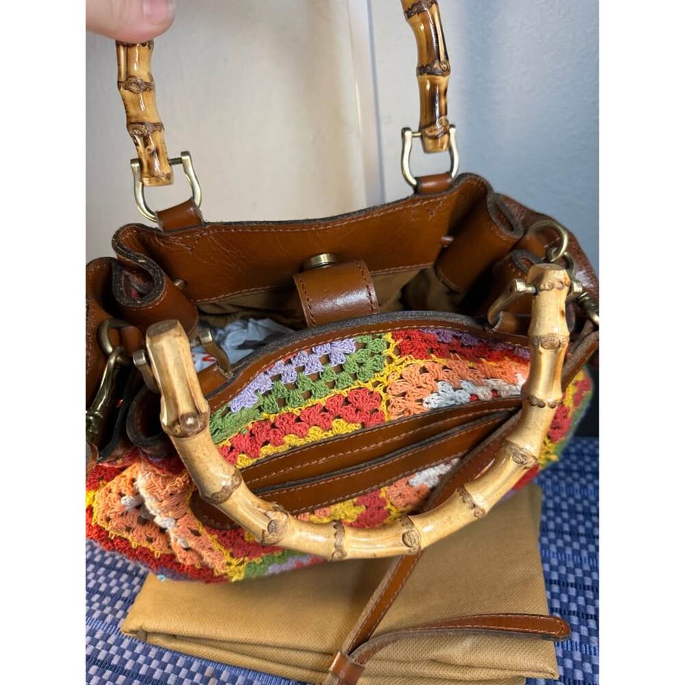 Patricia Nash Cantinella Multi Crochet Bag with Bamboo Handles Boho Satchel - Picture 3 of 7